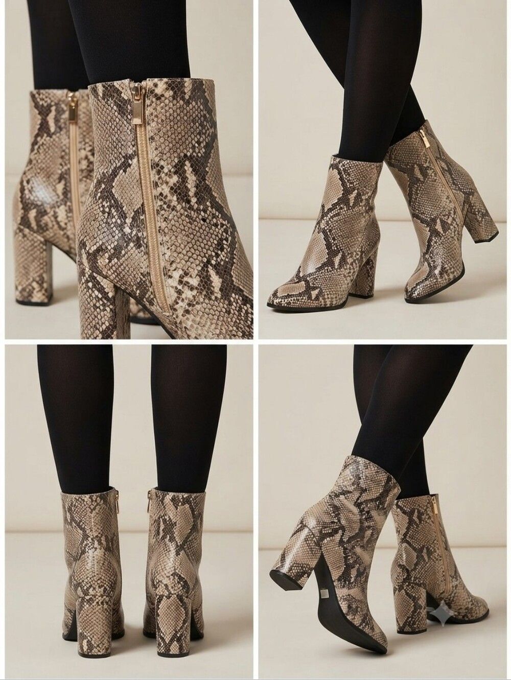 Beast Fashion Snakeskin Print Ankle Boots Stacked Block Heel Side Zip Size 7